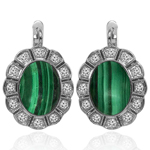 Russian Style Malachite & Diamond Earrings 585