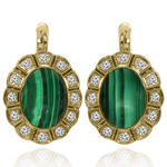 Russian Style Malachite & Diamond Earrings 585