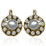 Russian Style Cultured Pearl Earrings 585 Gold