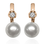 Russian Style Diamond Pearl Earrings 585 14k