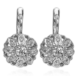 Russian Style Flower Diamond Earrings 14K Gold