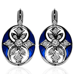 Russian Style Diamond BLUE Enamel Earrings 14K