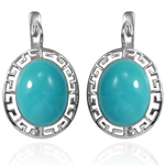 14k Solid Gold Turquoise Greek Key Earrings