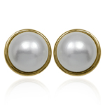 14k Gold Genuine Pearl Button Earrings