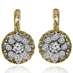 14k Gold Genuine Diamond Russian Style Earrings