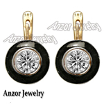 14k Gold Lab Created Diamond Enamel Earrings