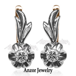 14k Gold Russian Style Lab Grown Diamond Earrings