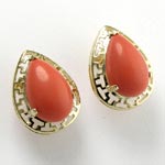 14k yellow Gold Coral Greek Key Earrings