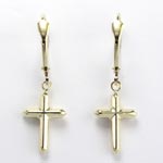 14k Yellow Gold Leverback Cross Earrings