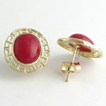 14k Gold Red Jade Earrings