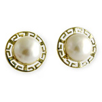 14k Yellow Greek Key Pearl Earrings
