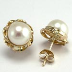 14k Gold Pearl Love Knot Earrings