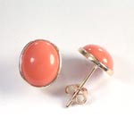 14k Gold Oval Coral Studs