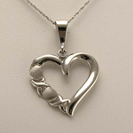 14k White Gold Heart X O Shaped Necklace