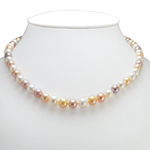Genuine Three Colors Pearls Necklace 14k claps