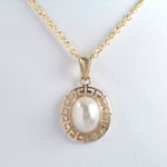 14k Gold Pearl Greek design  Pendant