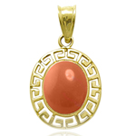 14k Solid Gold Pink Coral Oval Charm