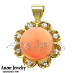 14k Gold Coral and diamond Pendant 12mm