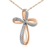 14k Rose Gold Cross Diamond Pendant with Chain