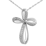 14k White Gold Cross Diamond Pendant with Chain