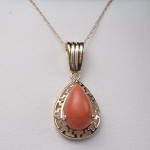 14k Pear Cut Coral Pendant Necklace 18'