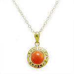 14k Yellow Gold Coral Pendant 18'' chain