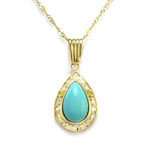 14k Gold Turquoise Greek key  Pendant 18" chain
