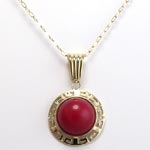 14k Gold Red Jade Pendant