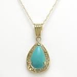 14k Turquoise Filigree Pendant 18" Necklace