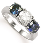 Sapphire Diamond Three Stone Ring 14K