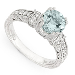 14k White Gold Fine AA Aquamarine Diamond Ring