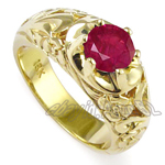 Men's 18k Yellow Gold genuine Ruby Ring