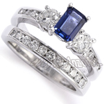 Ceylon Sapphire Diamond Engagement Ring Set 14K