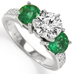 14k White Gold Diamond Emerald Ring