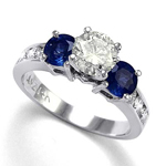 14k Gold Blue Sapphire White Sapphire Diamond Ring