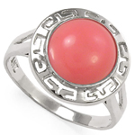 14k White Gold Greek Key Coral Ring
