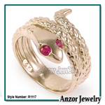 Snake Serpent Ruby Ring 14k Men's Ring