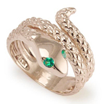 14k Rose Gold Serpent snake Emerald Ring