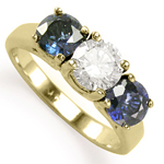 Sapphire and Diamond Three Stone Ring 14k Gold