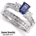 950 Platinum Sapphire Diamond Engagement Ring Set