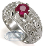 Men's Platinum Rococo Design Ruby ring