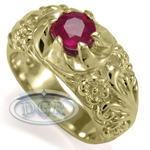 18k Yellow Gold Rococo design Men's Ruby Ring