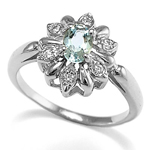 14k White Gold Genuine Diamond Aquamarine Ring