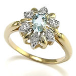 Diamond and Aquamarine 14k Gold Russian style