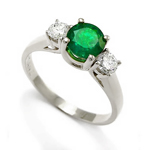 18k Gold Emerald Diamond Three Stone Ring
