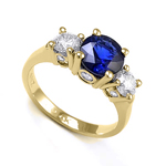 Ceylon Sapphire Diamond Three Stone Ring 14k Gold