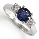 Sapphire and Diamond Three Stone ring in Platinum