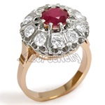 Ruby and white sapphire Russian Style ring 585
