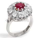 Russian Style Diamond and ruby ring 585 white gold