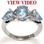 Three Stone Ring  Aquamarine 18K